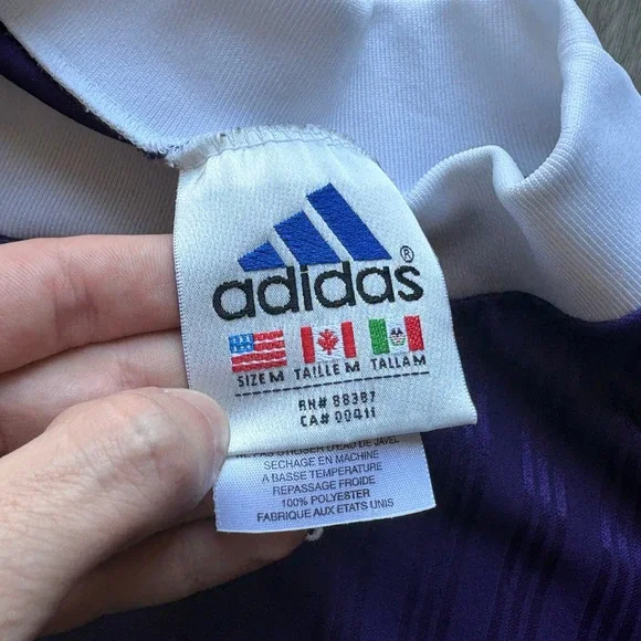 Vintage Adidas 90s Purple Shadow Stripe Soccer Jersey Made in USA Mens Medium - Picture 3 of 4